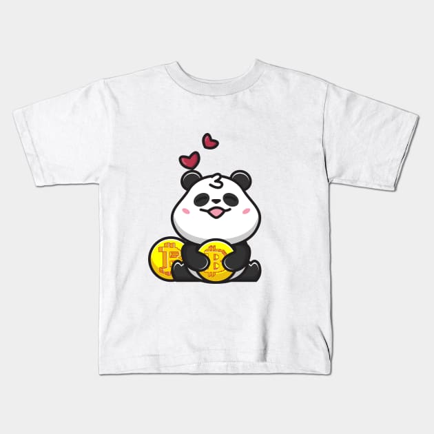 panda huging bitcoin Kids T-Shirt by fflat hds